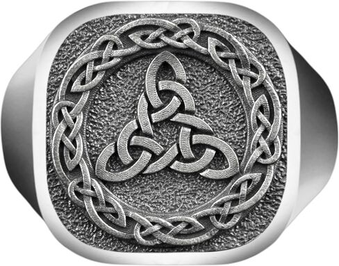 Handmade Triquetra Unique Signet Silver Ring Men, Engraved Trinity Celtic Knot Ring for Boyfriend in Gold Plated Silver, Pagan Gift Jewelry in Saudi Arabia