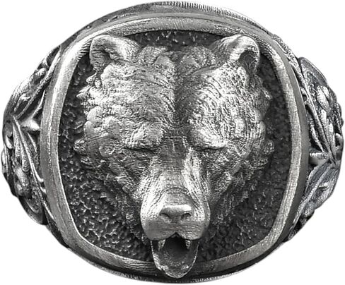 BySilverStone - Sterling Silver Grizzly Bear Chunky Square Signet Ring, Bold Biker Animal Band for Women and Men, Handmade Wildlife Statement Jewelry Gift in Saudi Arabia