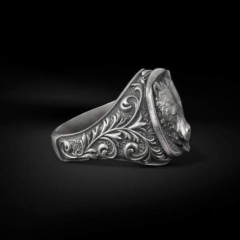 BySilverStone - Sterling Silver Grizzly Bear Chunky Square Signet Ring, Bold Biker Animal Band for Women and Men, Handmade Wildlife Statement Jewelry Gift in Saudi Arabia