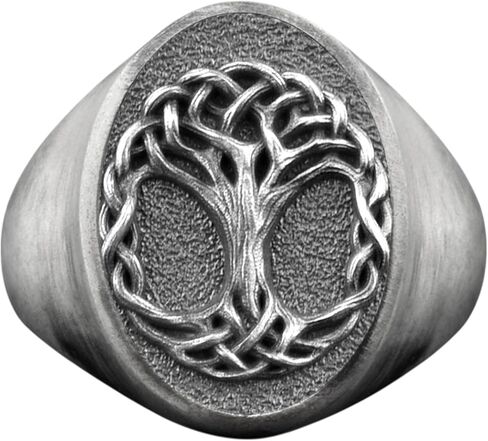 TheRollerStone - خاتم شجرة الحياة الإسكندنافية من الفضة الإسترلينية للرجال، خاتم فضة مطلي بالذهب رمز Yggdrasill للرجال، مجوهرات محبي الأساطير in Saudi Arabia