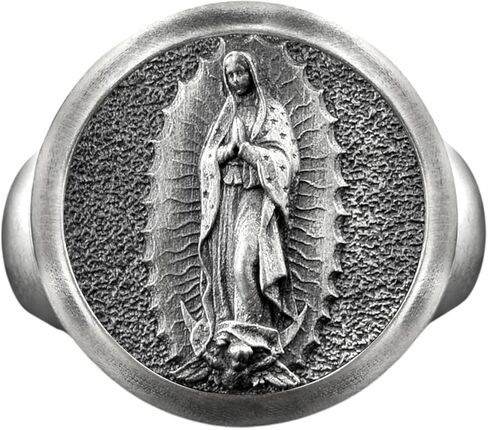 Handmade Guadalupe Virgin Mary Signet Men Sterling Silver, Catholic Mother Our Lady of Guadalupe Gold Plated Silver Ring, Memorial Gift in Saudi Arabia