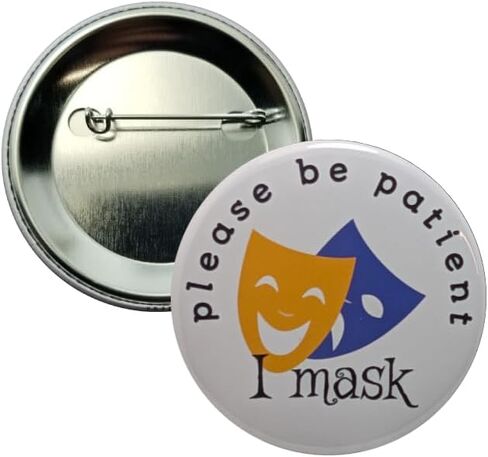 Autism Awareness pins - Please Be Patient, I Mask pinback buttons - large, 2.25 inch - pack of 10 pins in Saudi Arabia