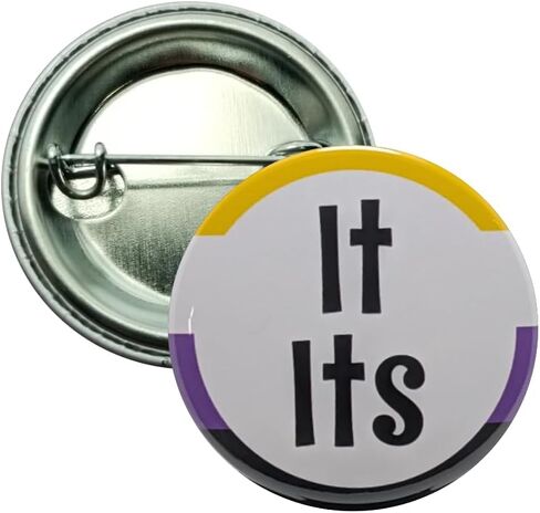 It Its pronoun pins with nonbinary border - small, 1.25 inch pinback buttons - pack of 12 buttons in Saudi Arabia