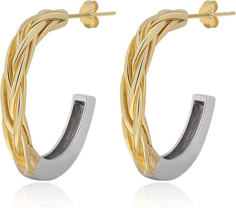 Meissa Two Tone Earrings for Women Gold and Silver C Hoop Earrings Italian Half Hoop Statement Earrings Lightweight Small Hoops for Women in Saudi Arabia
