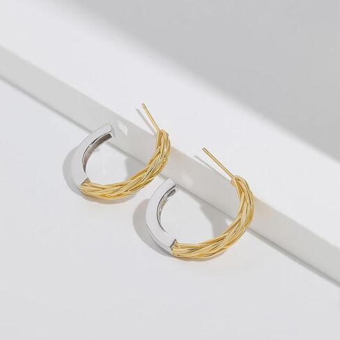 Meissa Two Tone Earrings for Women Gold and Silver C Hoop Earrings Italian Half Hoop Statement Earrings Lightweight Small Hoops for Women in Saudi Arabia