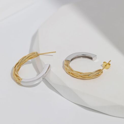 Meissa Two Tone Earrings for Women Gold and Silver C Hoop Earrings Italian Half Hoop Statement Earrings Lightweight Small Hoops for Women in Saudi Arabia
