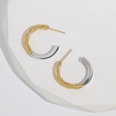 Meissa Two Tone Earrings for Women Gold and Silver C Hoop Earrings Italian Half Hoop Statement Earrings Lightweight Small Hoops for Women in Saudi Arabia
