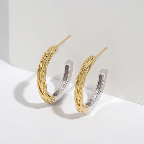 Meissa Two Tone Earrings for Women Gold and Silver C Hoop Earrings Italian Half Hoop Statement Earrings Lightweight Small Hoops for Women in Saudi Arabia