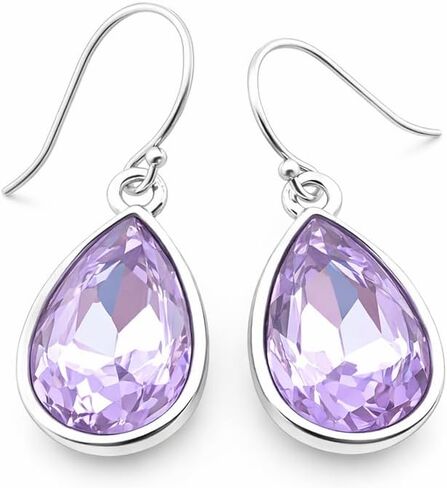 June Birthstone Earrings – Light Purple Crystal Teardrop Earrings, Sterling Silver Ear Wires, Handmade Gift in Saudi Arabia