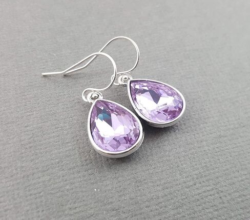 June Birthstone Earrings – Light Purple Crystal Teardrop Earrings, Sterling Silver Ear Wires, Handmade Gift in Saudi Arabia