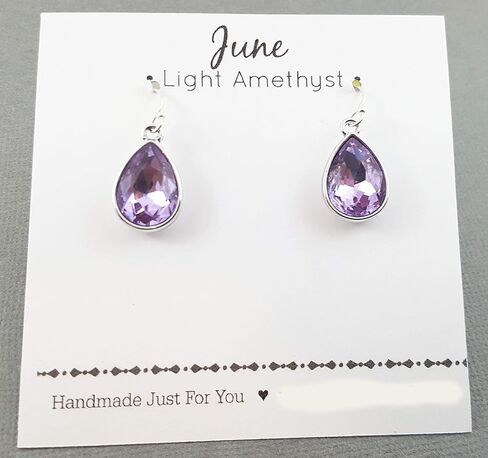 June Birthstone Earrings – Light Purple Crystal Teardrop Earrings, Sterling Silver Ear Wires, Handmade Gift in Saudi Arabia