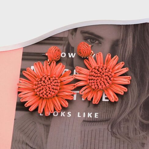 Raffia Earrings for Women Summer Earrings for Women 2024 Rattan Earrings Boho Straw Drop Earrings Beach Vacation Outfits for Women Jewelry Gifts in Saudi Arabia