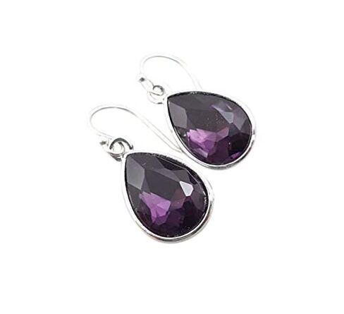 February Birthstone Earrings – Amethyst Crystal Teardrop Earrings, Sterling Silver Ear Wires, Handmade Gift in Saudi Arabia