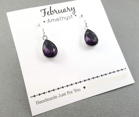 February Birthstone Earrings – Amethyst Crystal Teardrop Earrings, Sterling Silver Ear Wires, Handmade Gift in Saudi Arabia
