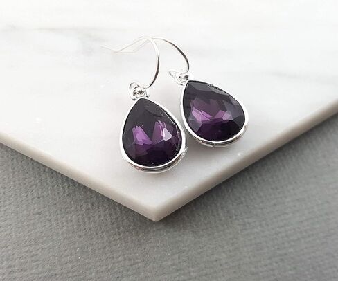 February Birthstone Earrings – Amethyst Crystal Teardrop Earrings, Sterling Silver Ear Wires, Handmade Gift in Saudi Arabia