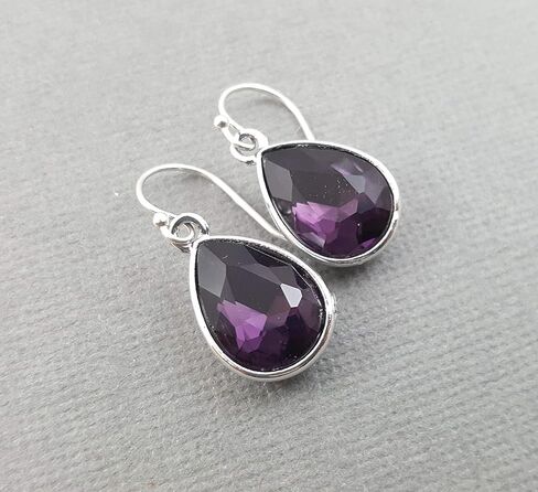 February Birthstone Earrings – Amethyst Crystal Teardrop Earrings, Sterling Silver Ear Wires, Handmade Gift in Saudi Arabia