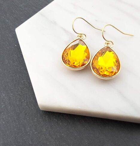 November Birthstone Earrings – Citrine Teardrop Crystal Earrings – 14k Gold Filled Dangle Earrings Gift for Her in Saudi Arabia