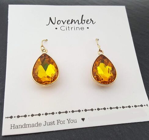 November Birthstone Earrings – Citrine Teardrop Crystal Earrings – 14k Gold Filled Dangle Earrings Gift for Her in Saudi Arabia
