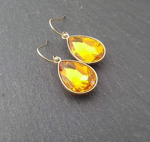 November Birthstone Earrings – Citrine Teardrop Crystal Earrings – 14k Gold Filled Dangle Earrings Gift for Her in Saudi Arabia