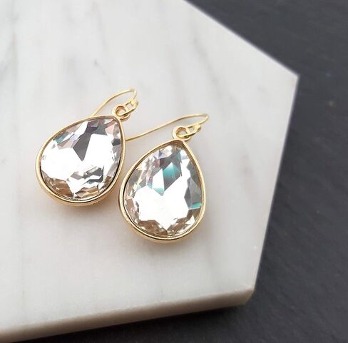 April Birthstone Earrings - 14k Gold Filled Rhinestone Crystal Teardrop Earrings in Saudi Arabia