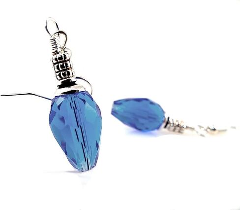 Blue Christmas Tree Light Bulb Crystal Dangle Pierced Earrings with Silver Toned Ear Wires in Saudi Arabia
