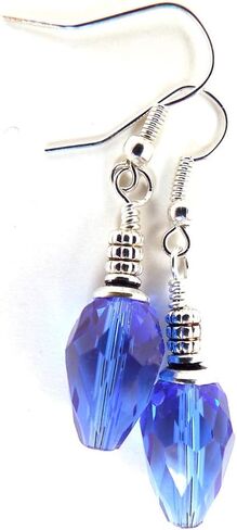 Blue Christmas Tree Light Bulb Crystal Dangle Pierced Earrings with Silver Toned Ear Wires in Saudi Arabia