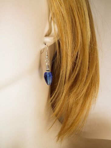 Blue Christmas Tree Light Bulb Crystal Dangle Pierced Earrings with Silver Toned Ear Wires in Saudi Arabia