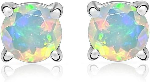 Natural Ethiopian Opal 925 Solid Sterling Silver Stud Earrings 4mm in Saudi Arabia