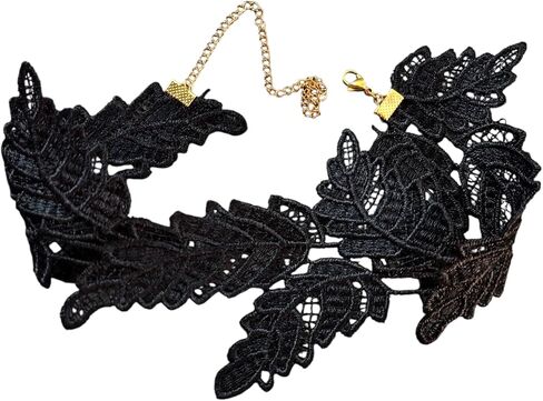 Black Lace Choker Necklace for Women Gothic Victorian Leaf Design Adjustable Elegant Statement Jewelry Dark Academia Accessory in Saudi Arabia
