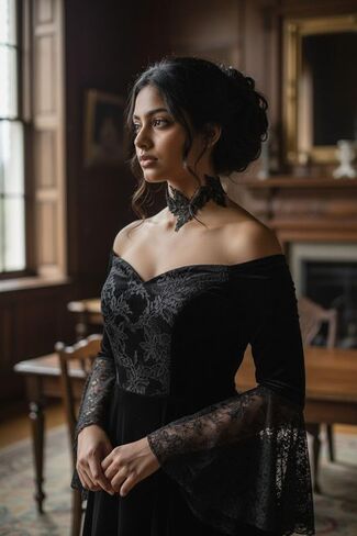 Black Lace Choker Necklace for Women Gothic Victorian Leaf Design Adjustable Elegant Statement Jewelry Dark Academia Accessory in Saudi Arabia