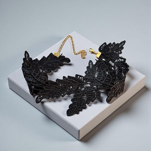 Black Lace Choker Necklace for Women Gothic Victorian Leaf Design Adjustable Elegant Statement Jewelry Dark Academia Accessory in Saudi Arabia