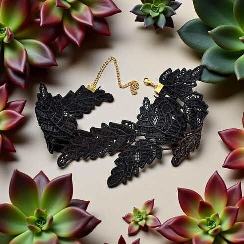 Black Lace Choker Necklace for Women Gothic Victorian Leaf Design Adjustable Elegant Statement Jewelry Dark Academia Accessory in Saudi Arabia
