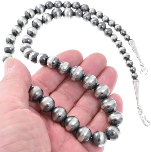 Alltribes Navajo Santa Fe Silver Desert Pearl Necklace Mens or Ladies 24" Graduated 6mm to 12mm All Sterling Beads 0015 in Saudi Arabia