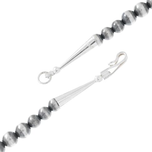 Alltribes Navajo Santa Fe Silver Desert Pearl Necklace Mens or Ladies 24" Graduated 6mm to 12mm All Sterling Beads 0015 in Saudi Arabia