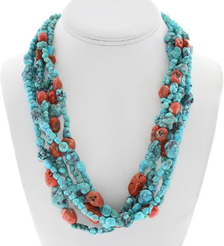 Alltribes Navajo Sonoran Gold Turquoise Mediterranean Coral Five Strand Nugget Necklace Closeout Last Call Limited Edition! 0423 in Saudi Arabia