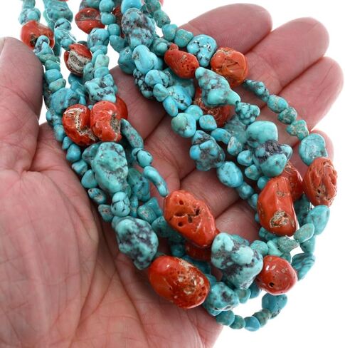 Alltribes Navajo Sonoran Gold Turquoise Mediterranean Coral Five Strand Nugget Necklace Closeout Last Call Limited Edition! 0423 in Saudi Arabia