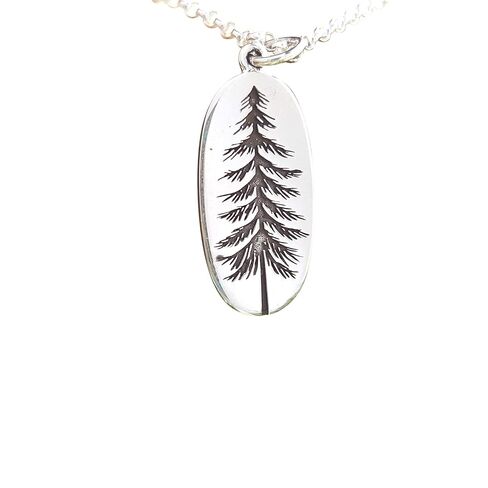 Sterling Silver Pine Tree Necklace – 15×10mm Nature Charm on 18″ Chain – Handmade Gift for Hikers, Outdoor Lovers & Woodland Witches in Saudi Arabia
