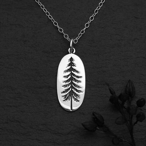 Sterling Silver Pine Tree Necklace – 15×10mm Nature Charm on 18″ Chain – Handmade Gift for Hikers, Outdoor Lovers & Woodland Witches in Saudi Arabia