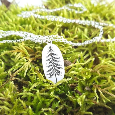 Sterling Silver Pine Tree Necklace – 15×10mm Nature Charm on 18″ Chain – Handmade Gift for Hikers, Outdoor Lovers & Woodland Witches in Saudi Arabia