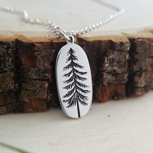 Sterling Silver Pine Tree Necklace – 15×10mm Nature Charm on 18″ Chain – Handmade Gift for Hikers, Outdoor Lovers & Woodland Witches in Saudi Arabia