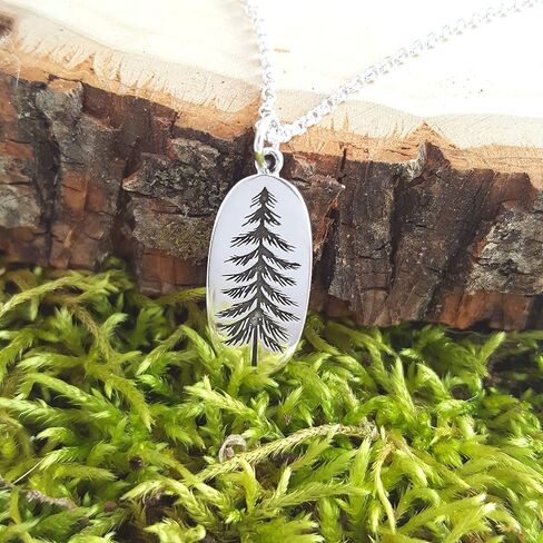 Sterling Silver Pine Tree Necklace – 15×10mm Nature Charm on 18″ Chain – Handmade Gift for Hikers, Outdoor Lovers & Woodland Witches in Saudi Arabia
