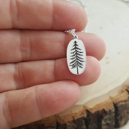 Sterling Silver Pine Tree Necklace – 15×10mm Nature Charm on 18″ Chain – Handmade Gift for Hikers, Outdoor Lovers & Woodland Witches in Saudi Arabia