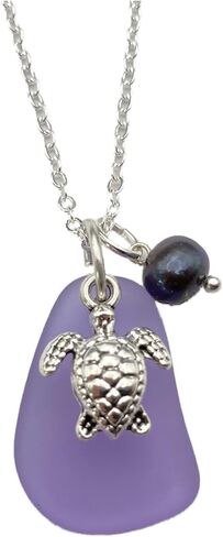 YInahawaii Handmade "Magical Color Changing" purple sea glass necklace,Natural pearl, mermaid charm, "February Birthstone ", (Hawaii Gift Wrapped in Kuwait
