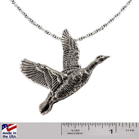 Canadian Goose Pendant, Pewter, 1.75 Inches, 100% Handmade in the USA, Bird, Flying, Realistic, Metal, Necklace, Charm, Over 3100 Unique Designs in Saudi Arabia