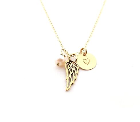 Angel Wing Necklace – 14k Gold Filled Memorial Jewelry with Pearl – Sympathy Gift for Her in Saudi Arabia