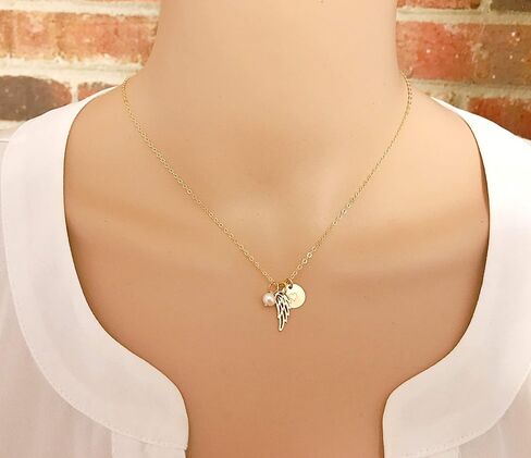 Angel Wing Necklace – 14k Gold Filled Memorial Jewelry with Pearl – Sympathy Gift for Her in Saudi Arabia