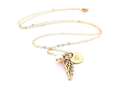Angel Wing Necklace – 14k Gold Filled Memorial Jewelry with Pearl – Sympathy Gift for Her in Saudi Arabia