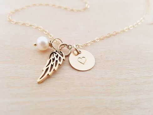Angel Wing Necklace – 14k Gold Filled Memorial Jewelry with Pearl – Sympathy Gift for Her in Saudi Arabia