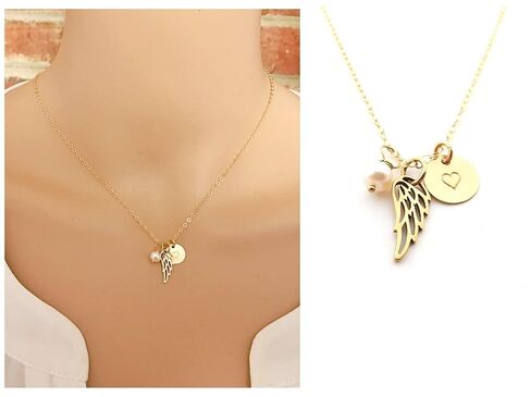 Angel Wing Necklace – 14k Gold Filled Memorial Jewelry with Pearl – Sympathy Gift for Her in Saudi Arabia