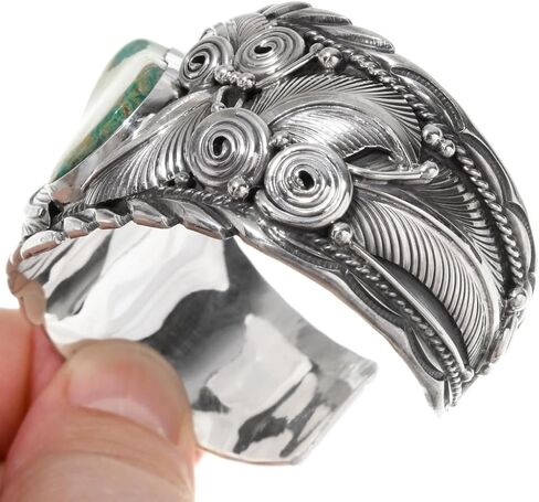 Alltribes Navajo Genuine Nevada Royston Turquoise Sterling Cuff Hammered Silver Bracelet 0276 in Saudi Arabia